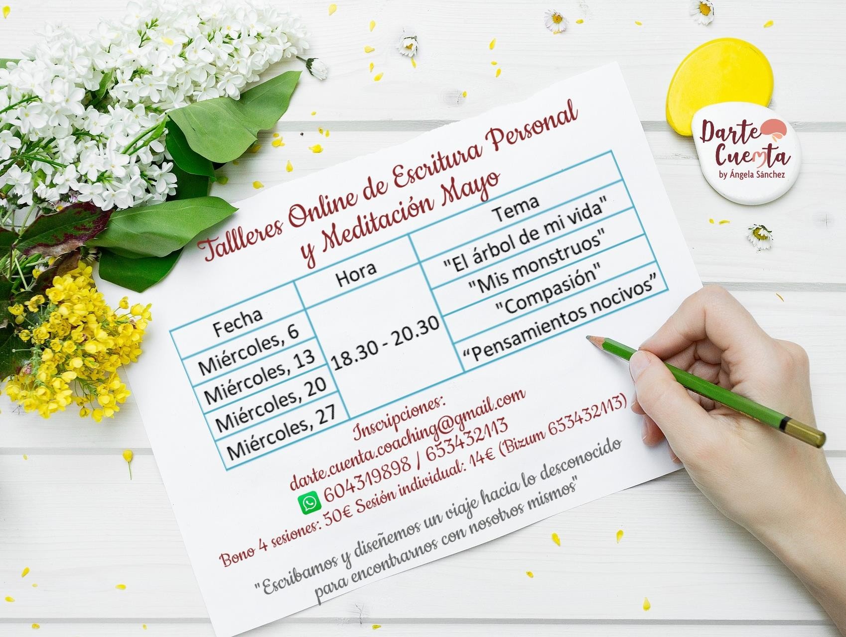 Programación Talleres Online de Escritura Personal y Meditación - Mayo