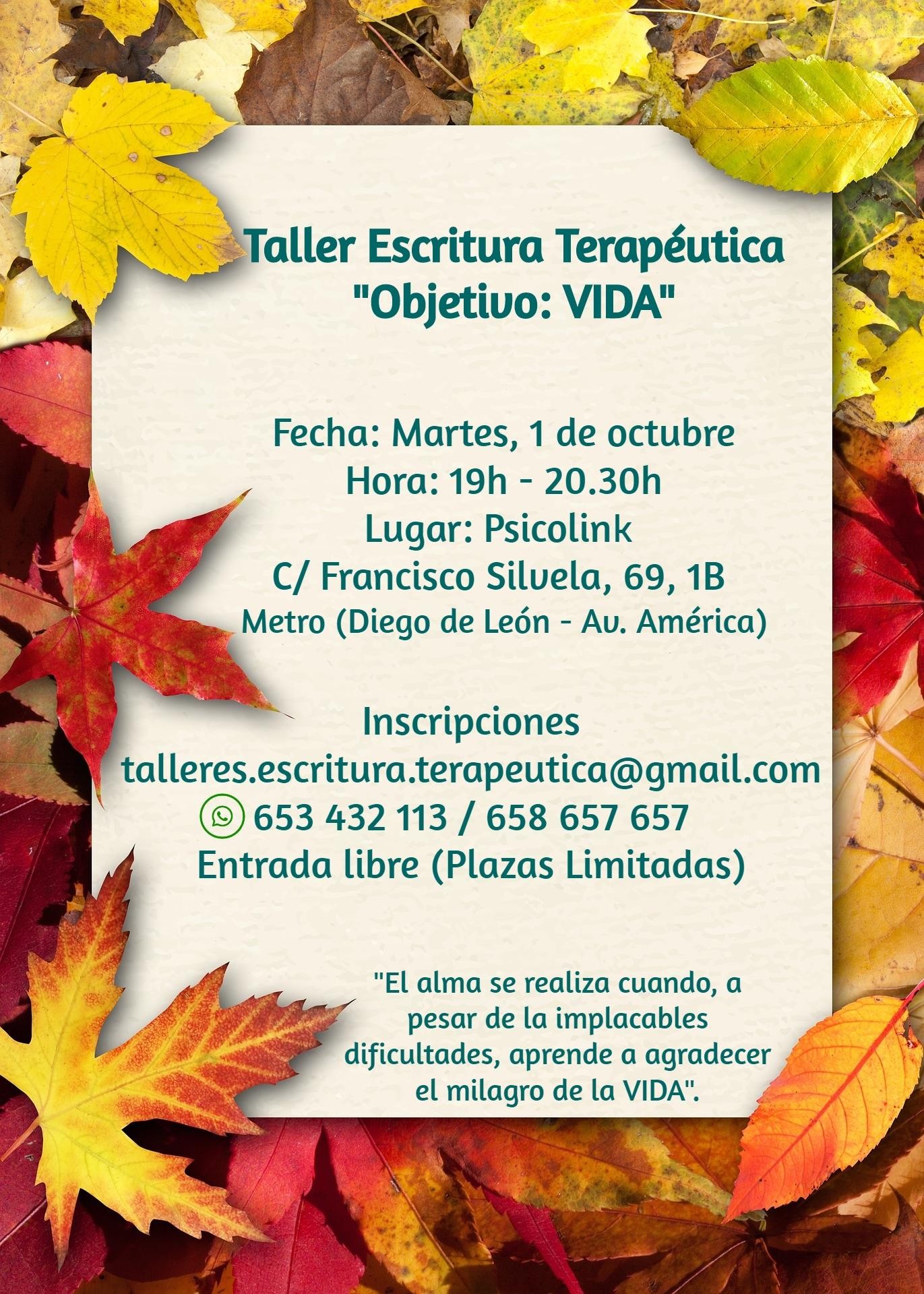 Taller Escritura Terapéutica "Objetivo: VIDA"